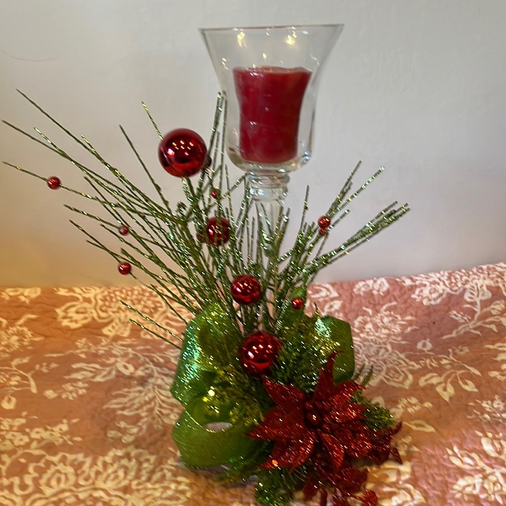 Glass Candleholder with Red Votive